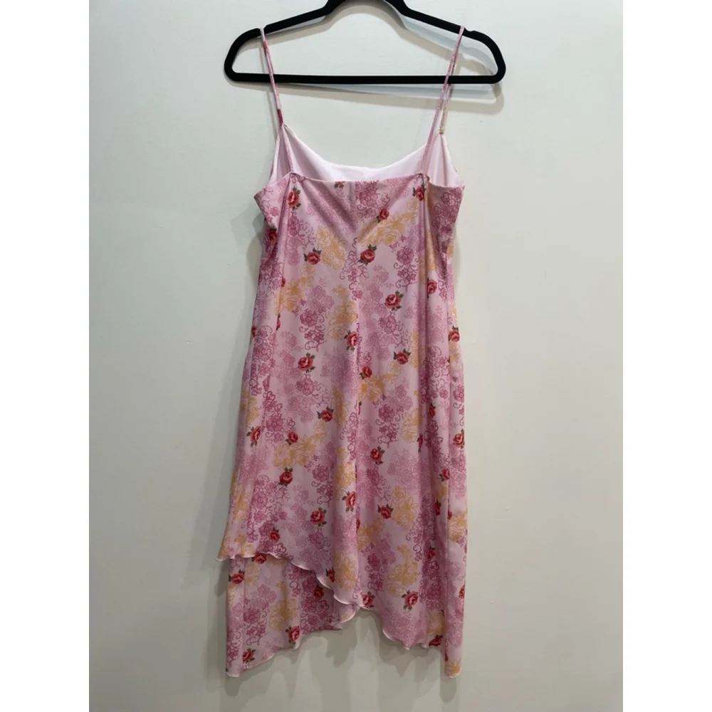 Vintage Y2K Pelican Cove Babydoll Dress L Pink Floral Spaghetti Strap Asymmetric - Picture 6 of 9